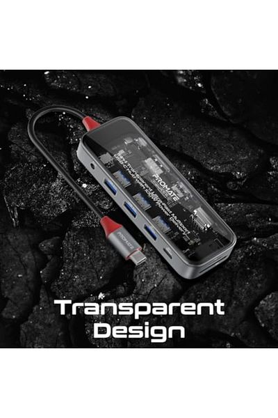 Promate USB-C™ Hub, 11-in-1 Multi-Display Hub with Dual 4K HDMI, 4K DisplayPorts, Ultra-Fast 1000M