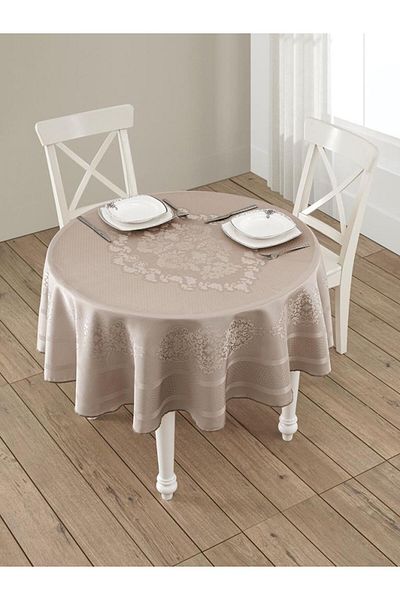 Karna Home Panel Jacquard Caramel Round Table Cloth
