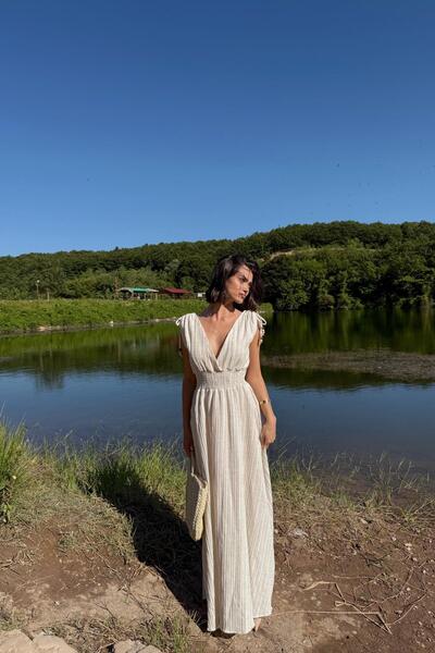 mylove فستان من الكتان المزخرف بالحجر