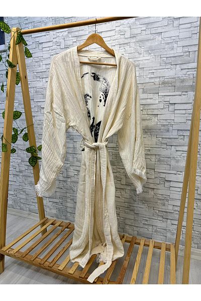 Befera Design Muslin Kimono 100% Cotton Ataturk Printed Bathrobe Kaftan Dressing Gown