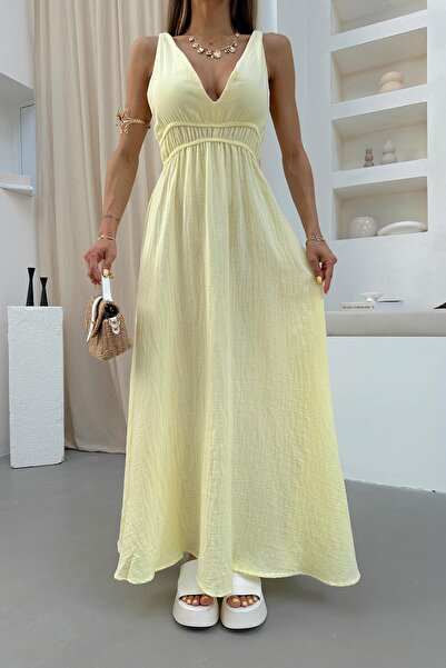 mylove فستان موسلين ماكسي أصفر