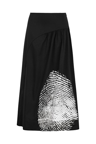 MİİN SİYAH PARMAK İZİ BASKILI KORSAJLI MAKSİ ETEK