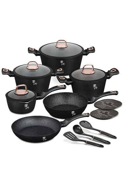 Berlinger Haus Sada nádobí s mramorovým povrchem 15 ks Black rose Collection