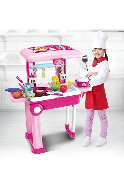 rexa 2-in-1 Kids Kitchen Playset & Travel Suitcase – 25+ Piece Pretend Cooking Toy for Girls