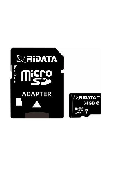 ridata 64GB microSDXC UHS-I U1 A1 memory card, RiDATA Flash Memory, with SD adapter, class 10