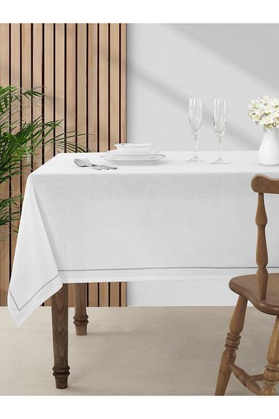 Karna Home Embroidered White Tablecloth Lola