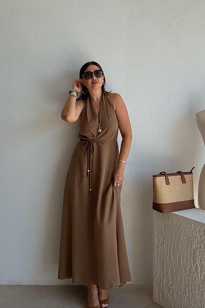 ELVAN TOLON Rochie din in cu gât de pământ