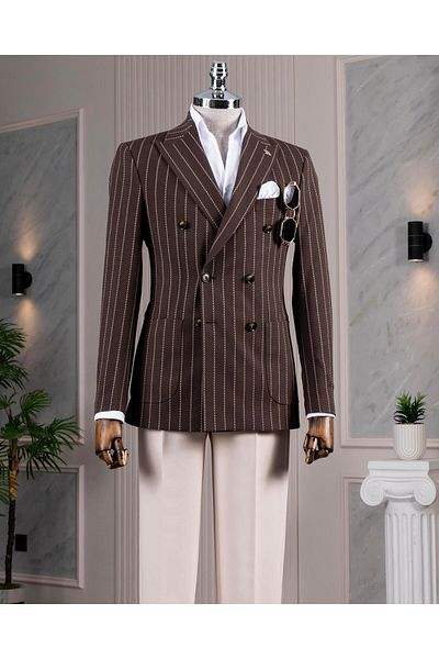 TerziAdemAltun Ανδρικό μονό μπουφάν σε ιταλικό στυλ slim fit διπλό στήθος καφέ T14337