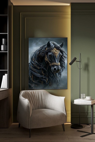 özkacar Cavalerul Negru pe Cal, Tablou pe Pânză, Decor pentru Perete Acasă, S...