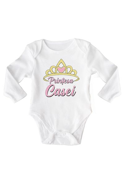 OEM Body bebe, Printesa casei, 6 -12 luni, maneca lunga, bonisa creativ, alb, 100% bumbac