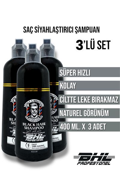 BHL Profesyonel Blackening Shampoo Soft & Natural Triple Set for Blacks / Hair Beard 400ml. X 3 Pieces (1200 Ml.)