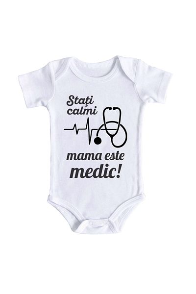 OEM Body bebe, Stati calmi, mama este medic, 6 - 12 luni, maneca scurta, bonisa creativ, alb, 100% bumba