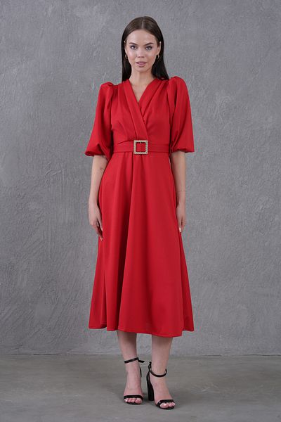 Secret Passion Lingerie New Season Stretch Fabric Double Breasted Collar Stone Belt Detailed Women's Midi Evening Dress 3602