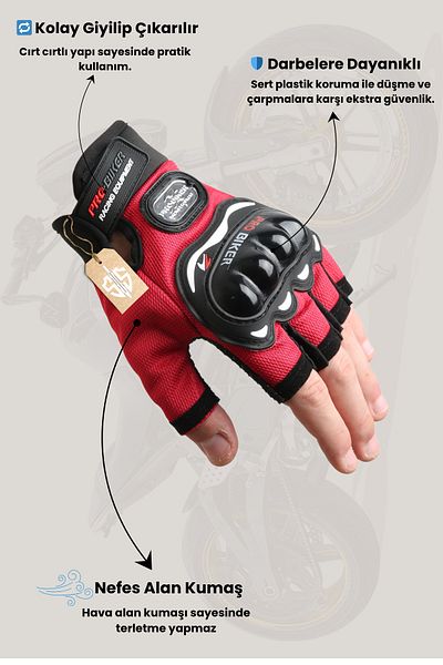 SINGLE SWORD Short Finger Professional Protect Palm Anti-Slip Red Cycling/Motorcycle Gloves