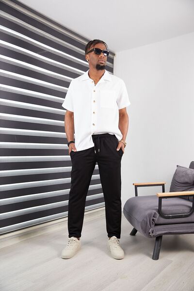 HA-KA GİYİM Men's Slim Fit Jogger Pants Double Leg High Quality Line Pattern Fabric Lycra