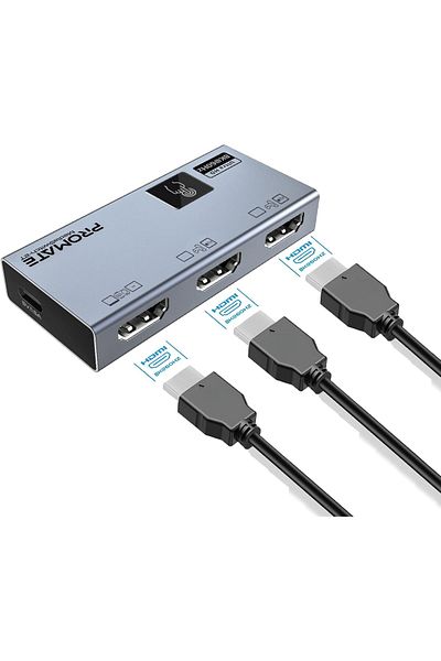 Promate HDMI Switch Adapter, Premium Ultra High-Resolution HDMI Switch with 8K @60Hz Display, 3 HDMI