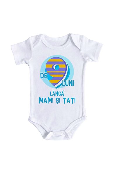 OEM Body bebe personalizat - de 9 luni langa mami si tati, alb, 100% bumbac, 6-12 luni