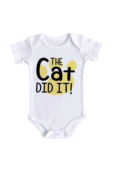 OEM Body bebe, The cat did it, 3 -6 luni, maneca scurta, bonisa creativ, alb, 100% bumbac