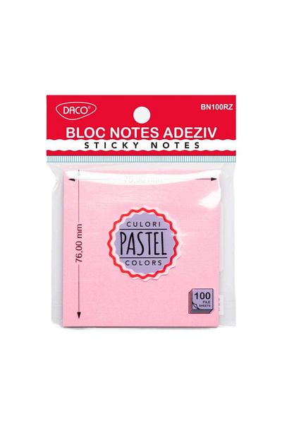 daço Daco Pastel Pink Sticky Notes Pad, 76x76 mm, 100 Files
