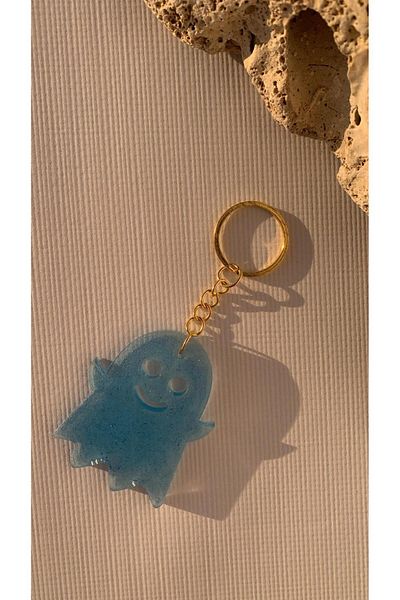 MISS GOLDEN Turquoise Blue Colored Gold Accessory Ghost Shape Keychain Handmade Epoxy Gift