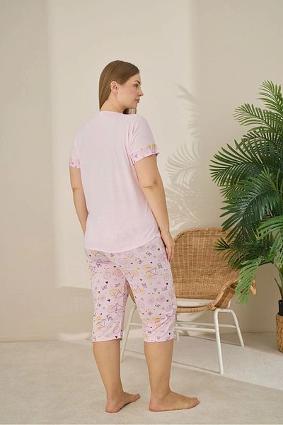Pijamoni Plus Size Light Pink Polyviscose Fabric Pajama Set – 7345
