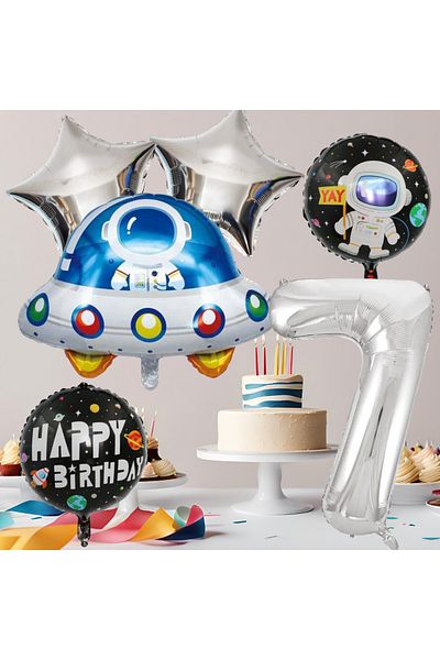 tedaks 7 Year Old Space Themed Birthday Set Space Foil Shapes Silver Foil Figure