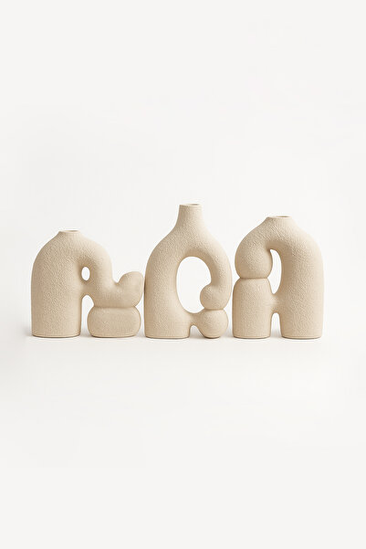 BEIGE 3'lü Mini Seramik Vazo