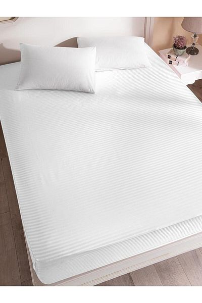 Karna Home Bed Sheet Stripe Satin Plain Elastic Double
