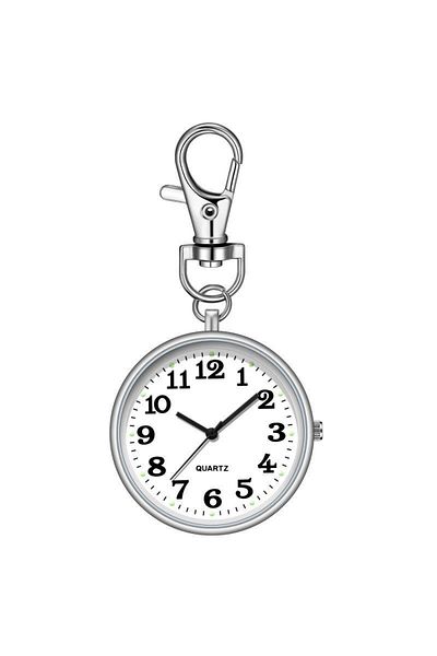 valkyrie Analog Quartz Pocket Watch with Key Ring Clip Silver
