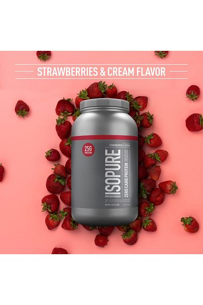 Isopure Zero Carb Protein, Whey Protein Isolate, 3 Lbs, Strawberries & Cream, 44 Servings
