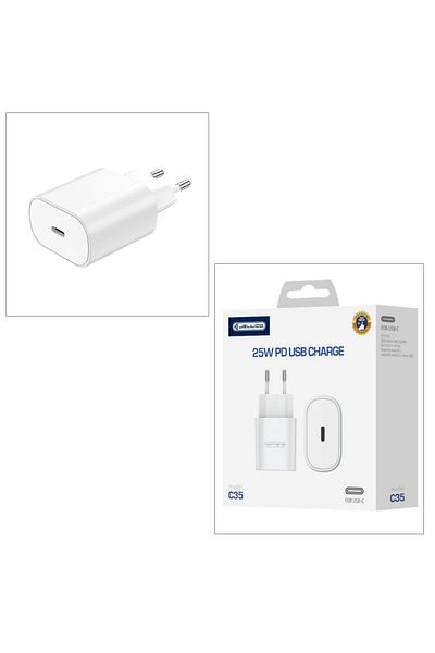 Diverse USB Type C charger to Euro socket, Jellico C35 10651, 25W, Fast Charging, 100 - 240V, 3A, white