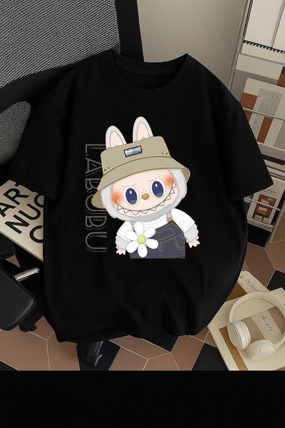 SOHR تي شيرت قطني كبير الحجم مطبوع عليه لابوبو للجنسين للرجال/النساء