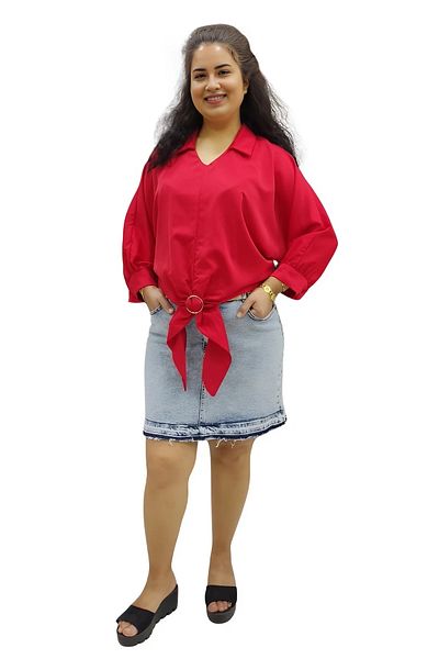 HELLİE Shirt Collar Front Tie Chiffon Blouse