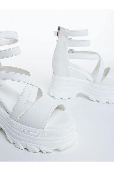 Kalapod Women's white platform sandals made of eco-leather Nalaha
