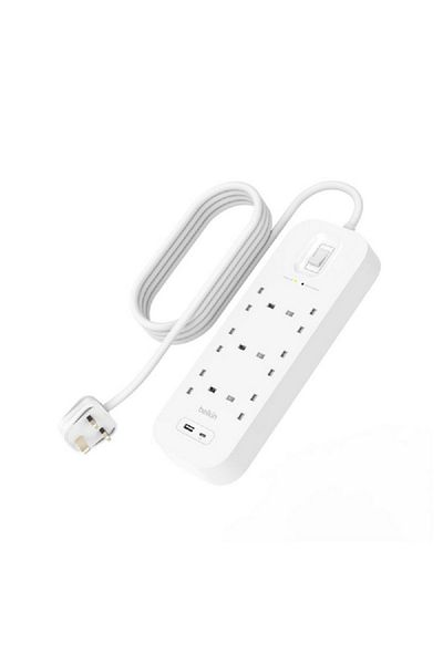 Belkin 18W 6-Way 2-USB Power Extension Surge Protector White 2m