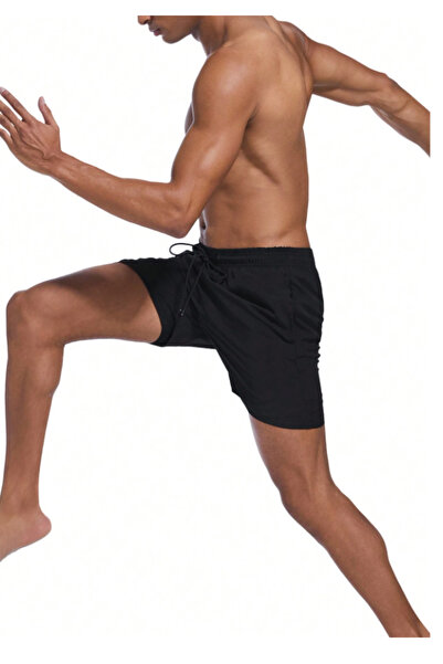 LAUSRA Erkek Esnek Rahat Giyim Siyah Mini Kesim Şort Denizde Plajda Giymelik