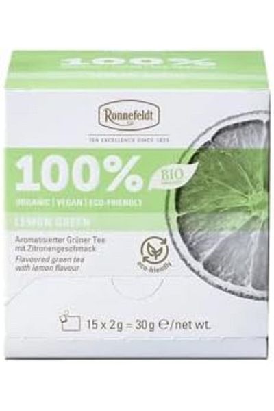 Ronnefeldt Lemon Green 100% Bio, Case of 8 Boxes | Each Box Contains 15 Tea Bags