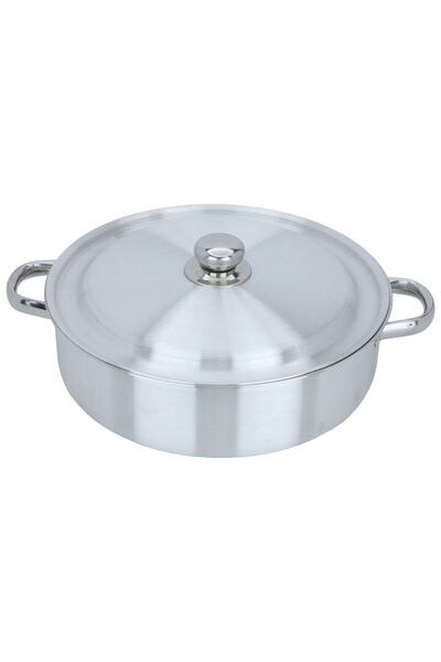 ROBUST aluminum oven tray, 34 cm, round, with lid, two handles - silver