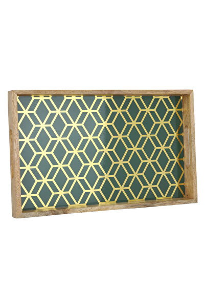 Alsaif Gallery Wooden Serving Tray Al Saif Gallery, 40x25x4.5 cm - Green