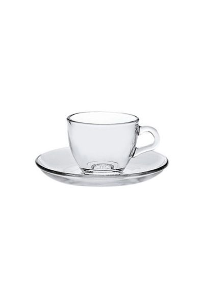 Paşabahçe Set of 6 glass cups with saucers 90ml Pasabahce Basic 97984