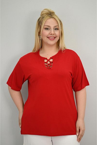 Koza Butik Women's Plus Size Short Sleeve Collar Piping Detailed Blouse 1970-25