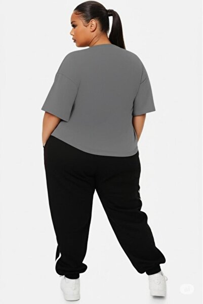 NO 601 Women's Stone Gray Oversize Size Wide Cut Plain Oversize Tshirt