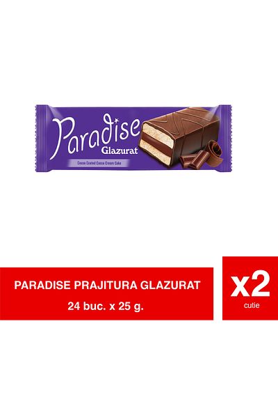 Paradise – Prăjitură cu Glazură de Cacao și Cremă de Cacao – 25g x 24 x 2 Pachet | Desert Intens