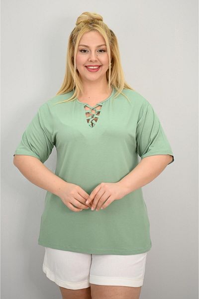 Koza Butik Women's Plus Size Short Sleeve Collar Piping Detailed Blouse 1970-25
