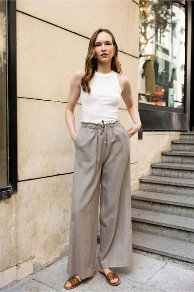 Fast Perry Bel Detail Linen Trousers Mink