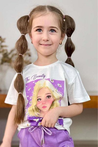 Riccotarz Set tricou din bumbac pieptănat imprimat cu scrisoare Daisy și frumusețea pentru fete cu pantaloni scurți liliac