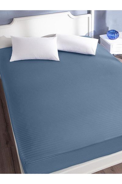 Karna Home Bed Sheet Stripe Satin Plain Elastic Wide Size