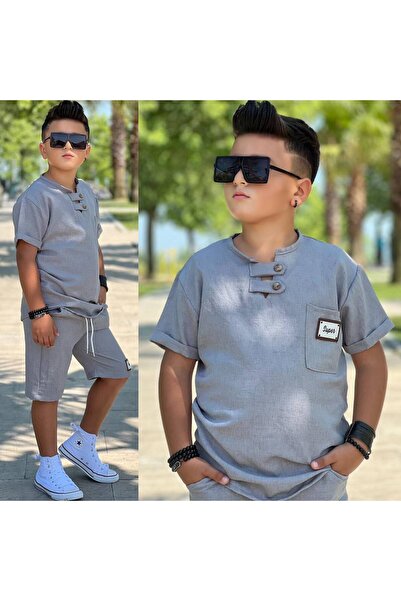noliva bebek ve çocuk The Coolest Team of Summer! Boy's Linen Shorts Suit
