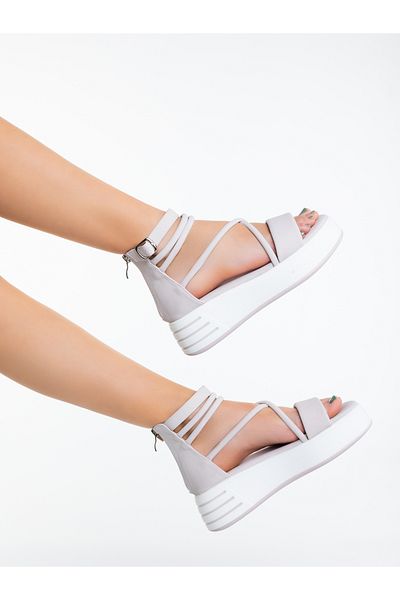 Kalapod Women's sandals with light gray platform made of eco-leather Nasada