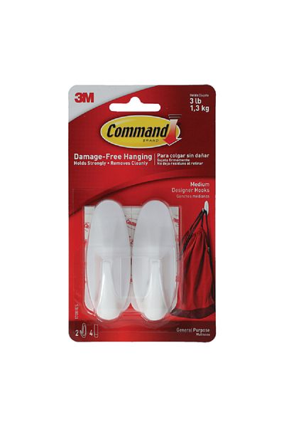 COMMAND 2-Piece Designer Hooks with 4 Strips White Medium